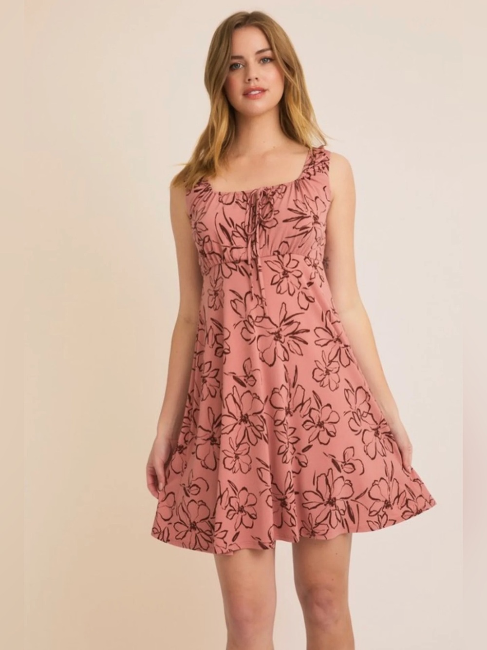 NWOT GILLI Dusty Peach Sleeveless Floral Sundress SZ MED